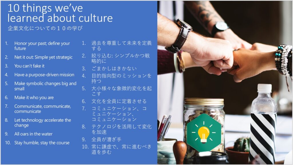 HRD Next 2021-2022　資料　企業文化についての10の学び　出典：日本マイクロソフト株式会社